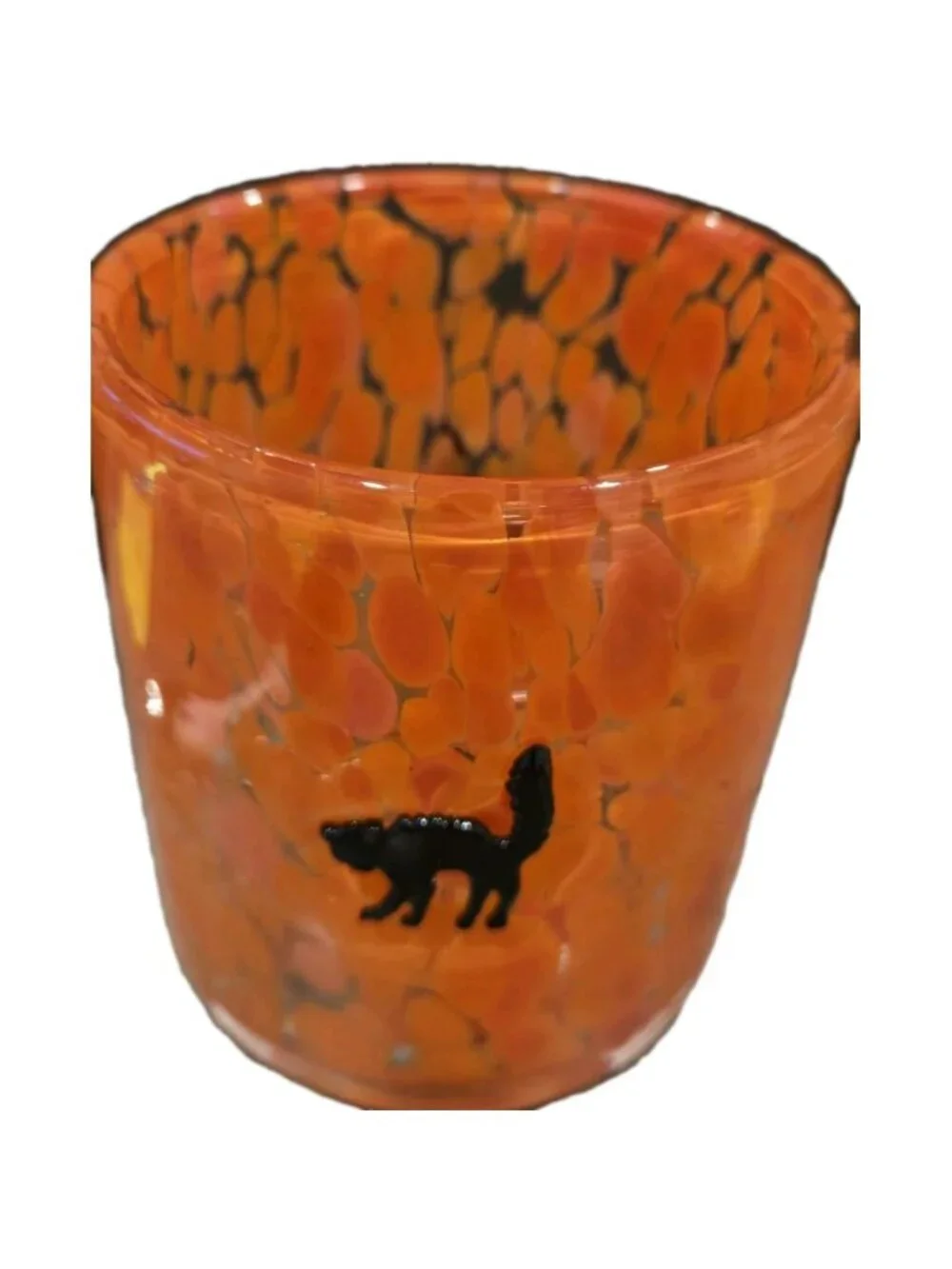New Orange Glass Holiday Halloween Black Cat Barware Beverage Glass Cup Tumbler